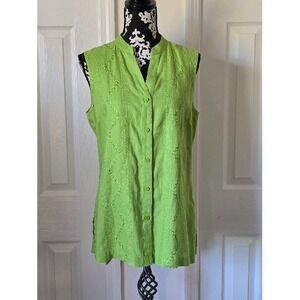 Womens Green Textured Button Up Shirt Long Sleeve
